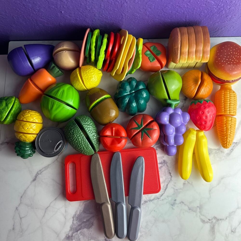 Vintage Y2K Pretend Playfood Velcro Toy Food Lot Fruits Vegetables Burger Bread